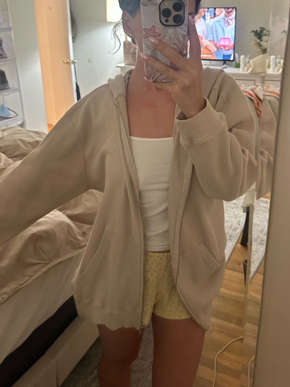 Princess Polly Beige Oversized Waffle Zip Hoodie